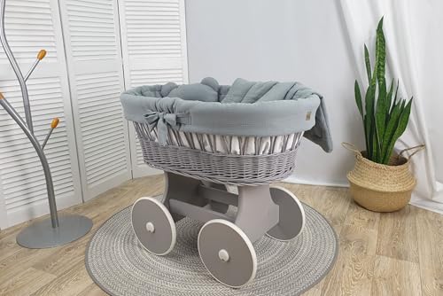 Wiklinopol Moisés Laura, gris con estructura, colchón y ropa de cama| Ruedas, Cama portátil, cuna para bebés/recién nacidos (caqui)