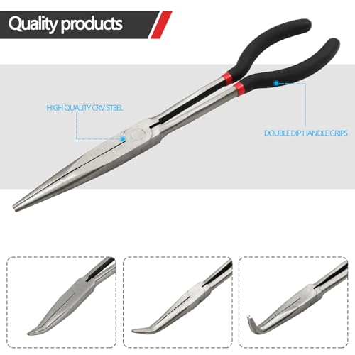 Image of 4-Piece 11 inch Extra Long Nose Pliers Set with Insulated Comfort Grip Handles
