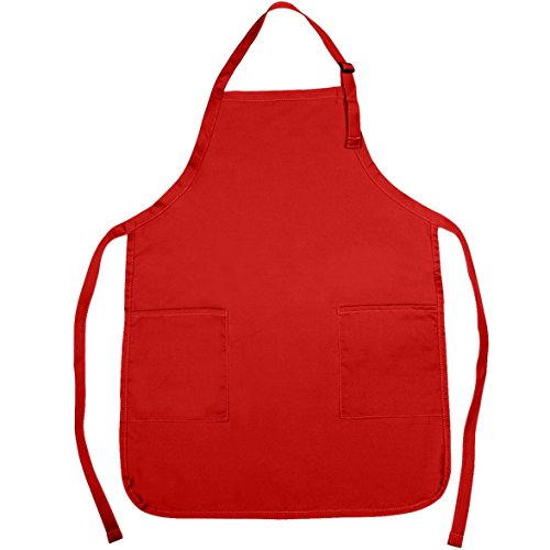 NuFazes Adjustable Bib Apron Spun Poly-Commercial, Restaurant Kitchen 2 Pocket in Red - 72 Pack