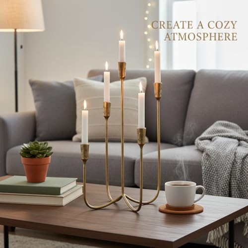 Yielycan Candelabra for 5 Taper Candles – Hand-Forged Candle Holder with Elegant Vintage Finish – Decorative Centerpiece for Dining Room, Living Room or Mantel Decor（Brass Color-Straight） by Yielycan - Image 4