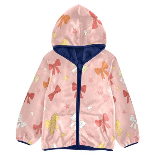Colorful Bows on Pink Background Toddler Fleece Jacket Girl Boys Hooded Fleece Jacket Coat Warm Outwear Zip-up 3-10T