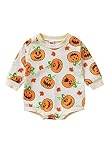 Joy2fitt Infant Halloween Pumpkin Romper Newborn Girls Cotton Bodysuit Crewneck Long Sleeve Onesies