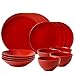 Cesiro 16-częściowy serwis obiadowy. 4 x talerzy płytki/ talerzy deserowych / głębokich talerzy/ miska. Błyszczący czerwony. Zmywarka/kuchenka elektryczna/mikrofalówka/zamrażarka/ bezpieczne dla żywności