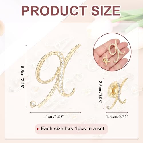 Image of PATIKIL Rhinestone Letter Brooch Pins, 2 Sizes Initial Rhinestone Alphabet x Letter Lapel Badges Pin for Women Men Suits Dress Coat Clothes Craft, Gold Tone