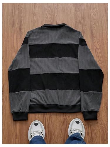 SOLY HUX Men's Long Sleeve Color Block Oversized Sweatshirt Collared Knitted Shirt Pullover Streetwear2