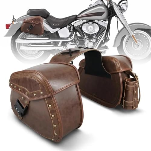 Alforjas Universales para Moto Davidson Fat Boy 114 2017-2024 en Cuero PU Marrón miniatura 1
