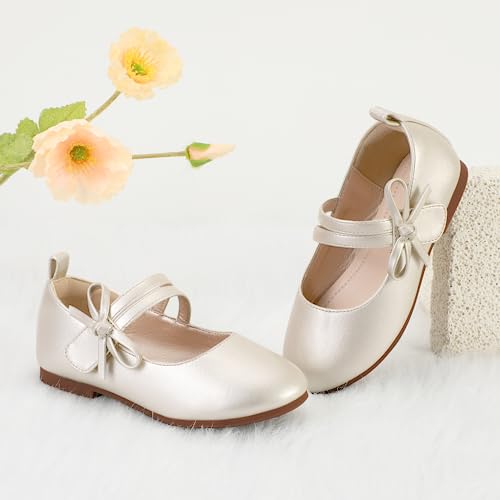 PANDANINJIA Naomi Girls Dress Shoes Mary Jane Ballet Flats Flower Girl Wedding Party Communion Shoes for Toddler Little Kid Big Kid4