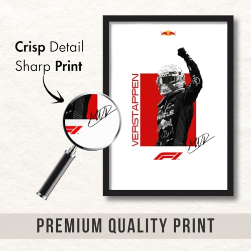 Image of ArtAction Max Verstappen Wall Frame Poster | F1 Racing Art for Bedroom, Office | A4 Size | Framed Formula 1 Champion Poster | Sports Decor Gift for Fans, Men & Boys