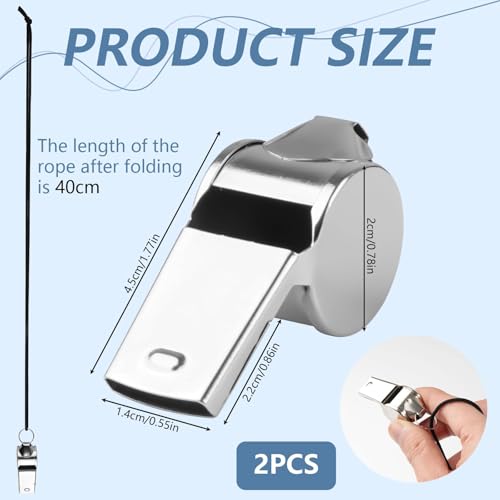 Neerow Pfeife, Edelstahl Trillerpfeife, 2 Stück Schiedsrichter Pfeife mit Schlüsselband, Lauter Klarer Klang Trillerpfeife Sportunterricht für Schiedsrichter, Trainer, Outdoor-Sport, Hundetraining