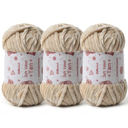 Image of 3x100g Fluffy Velvet Chenille Yarn for Crocheting and Knitting, 3x87.4yd Baby Yarn for Crocheting Soft, Crochet Chunky Yarns Amigurumi Yarns(Beige