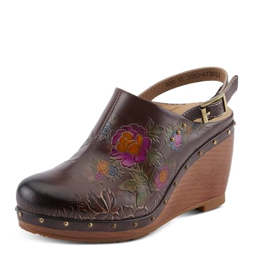 Spring Step L'Artiste Loveya Women's Slingback Wedge - Hand-Painted Flowers, Regal Studs, Comfortable Wedge Shoes