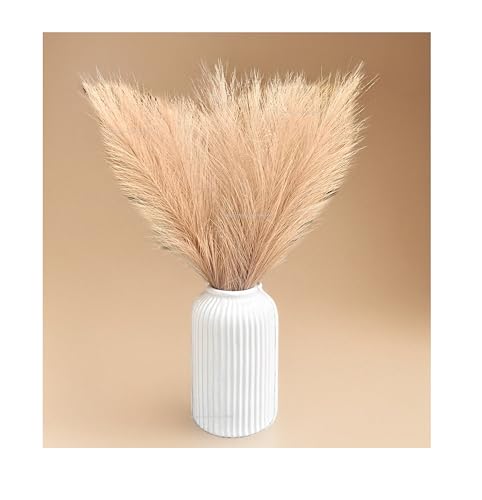 Image of SPHINX Ceramic Vase with Artificial Flowers| Flower Vase Pot for Home Decor,Living Room,Dining Table & Office|Modern Boho Minimalist Centerpiece for Decoration,Gifting (Ribbed with Pampas)