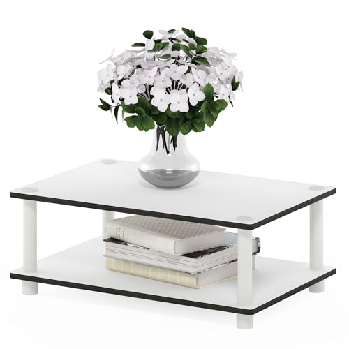 Image of Furinno JUST Toolless 2-Tier Modern Coffee Table with Open Shelf, Side Table, for Living Room, Bedroom, Home Office, Plain White