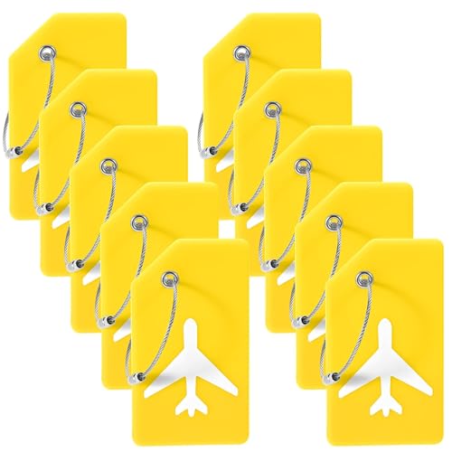 Image of Silicone Luggage Tag for Suitcases with Stainless Loop, TSA Approved, Privacy Protection Travel Essentials Bag Tags by Gostwo, Yellow, 3.6*2*0.25 inches