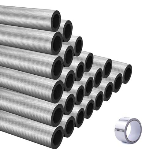 24 Pcs Self Adhesive 3/4 Inch 31.5Ft Pipe Insulation Foam Tube Pipe Cover Aluminum Foil Pipe Covers...