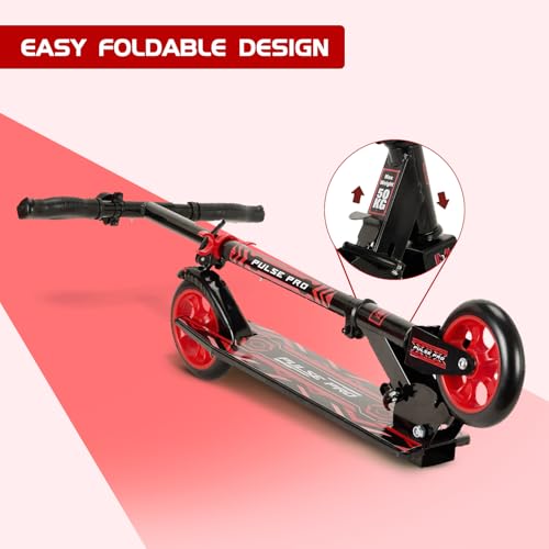 Image of Amazon Brand - Jam & Honey- Kick Scooter for Kids Ages 6-13 Years | Foldable with 3 Adjustable Height | 2 Wheels | BIS Certified | Max Weight Capacity 50kg (Red)
