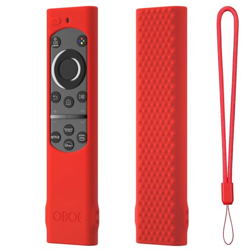 Image of OBOE Silicone TV Remote Cover for Samsung BN59-01311 QLED, Red | Half Wrap Protective Case, With Loop, Remote Not Included