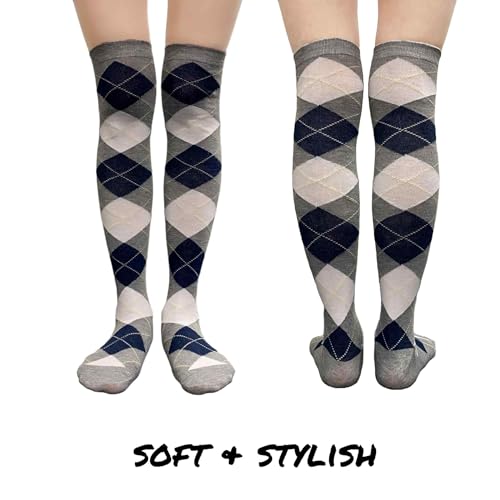 Image of COUVER Women's Thigh High /Over Knee Fashion Argyle Socks, Medium, 1 Pair
