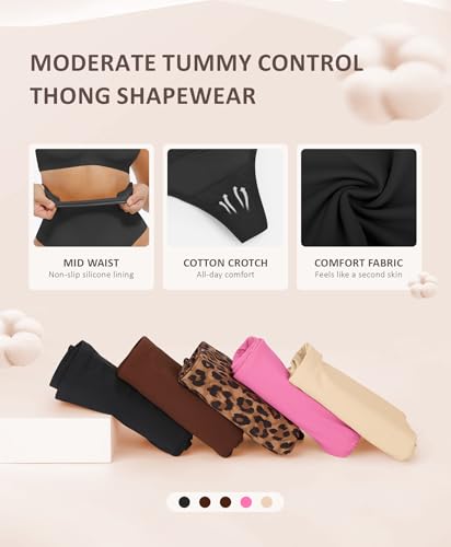 Image of FeelinGirl Thong Shapewear Tummy Control Mid Waisted Seamless Shapewear for Women Moderate Compression