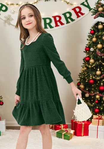 JiAmy Toddler Dress Little Girls Long Sleeve Sweater Knit Fall Winter Casual Tiered Dresses with Pocket4