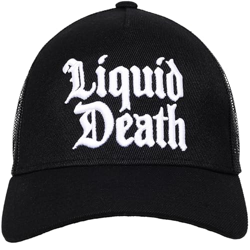 Liquid Death Trucker Hat with Snapback Slight Curve Brim Adjustable Mesh Back Baseball Cap Embroidered Logo Black