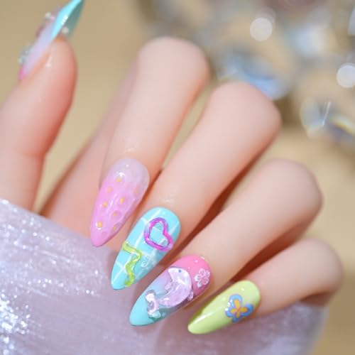Image of Beach Nail Stickers Starfish Nail Art Stickers Lemon Flower with Design 5D Embossed Nails Decals Self Adhesive Nails Charms Supplies for Women DIY Decoration Accessories