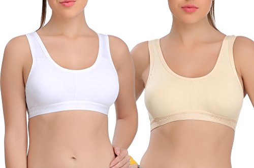 Image of Eve's Beauty Womens White and Beige Sports Bra - Pack of 2