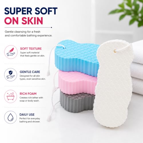 Image of Super Soft Bath Sponge Scrubber Pack of 2 | Premium Bath Loofah for Men, Women & Kids | Rich Foam Body Scrubber for Deep Cleansing, Gentle Exfoliation & Dead Skin Removal | Quick Dry | Surprise Colors