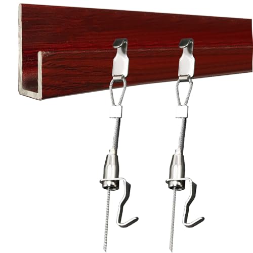 Image of AMUFJJ Wall Mount Heavy Gallery Rod Hanging System Track Kit, Flexible Rail Picture Frame Hanger for Kids Artwork /Photo, Picture Track with Hardware(140cm /4.6' Rail,200cm /6.6' Cable)