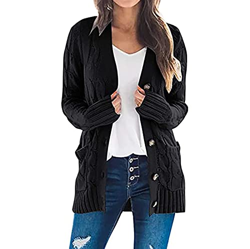 Women's Knit Cardigan Open Front Long Sleeve Button Down Sweater Loose Causal Outerwear Coats with Pockets
