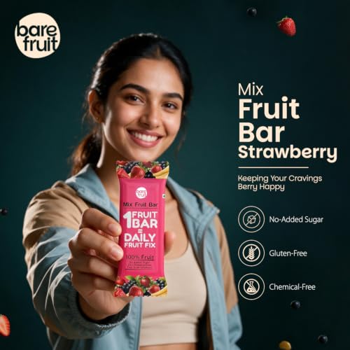 Image of BAREFRUIT 100% Mix Fruit Bar | Healthy Breakfast Diet Energy Snacking Bar For Kids & Adults | Plant Based Protein & Fibre - Rich In Vitamin A, C | No Added Sugar, Zero Preservatives | Pack of 18 (450g)