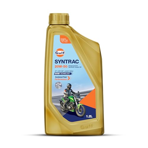 Image of Gulf SYNTRAC 20W-50 4T API SP, JASO MA2 | Ester Technology | 2 Wheeler Bike Advanced 100% Full-Synthetic Engine Oil [1.2 L] - Pack of 1