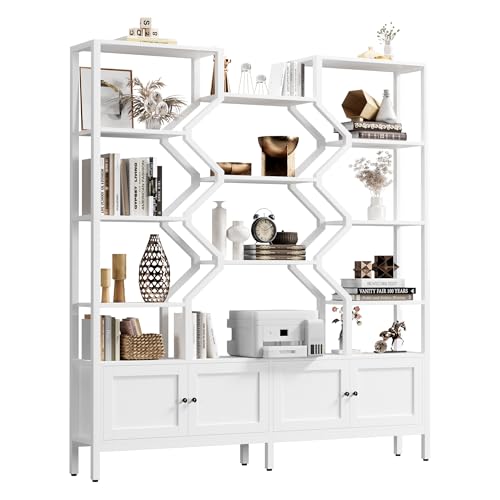 Keyluv Tall 5-Tier Bookshelf with 4 Large Storage Cabinet, 74.2"