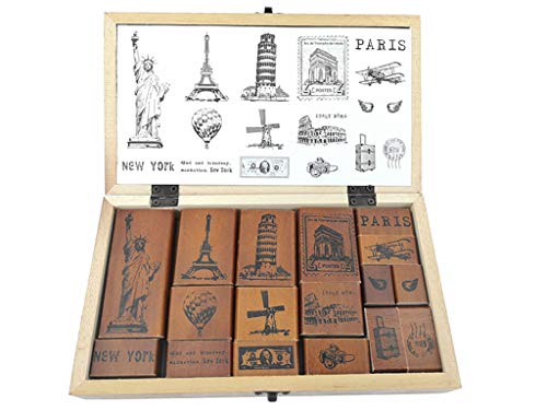 ALIMITOPIA Diary Stamp Set,Wooden Rubber Signet for Children DIY Scrapbooking Planner Card Making(17pcs,Around The World) - Thumbnail 4