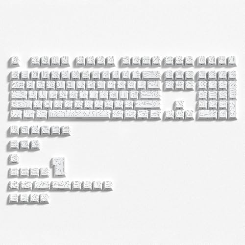 Image of dagaladoo White Keyboard keycaps,Double Shot PBT keycaps Topographic | Shine Through custom keycap,Side Print,Cherry Profile keycaps for most MX switch Mechanical Keyboard