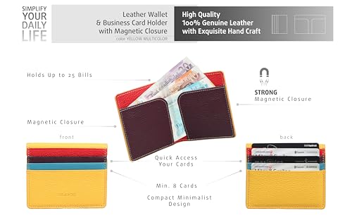 grande 762 Genuine Leather Card Holder For Men Slim Minimalist Card Case Small Magnetic Wallet - Yellow Multicolor4