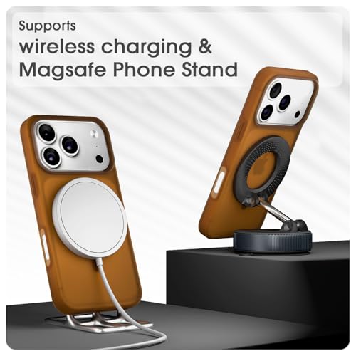 Image of Amazon Basics Back Cover for iPhone 17 Pro Max | Hybrid Design with Soft Silicone Edges & Hard Frosted TPU Back | Mag-Safe Compatible | Shockproof Design Back Case (Brown)