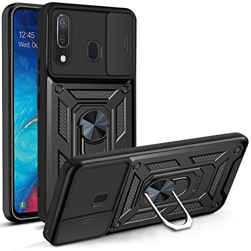JayModCase Funda para Samsung Galaxy A20/A30/A50S Carcasa con Protección Militar Antigolpes, Cubierta de Cámara Deslizante y Soporte de Anillo Giratorio 360° Case for Samsung A30 - Negro