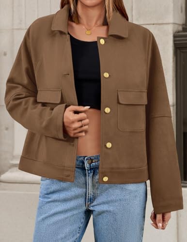 ZESICA Women's Button Down Cropped Shacket Jackets Fall Winter Casual Long Sleeve Coat Tops with Pockets Fashion Outwear2