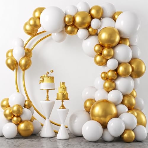 Image of Party Propz Golden and White Balloons for Birthday - 32 Pcs Happy Birthday Foil Balloon, Happy Birthday Decoration Kit for Kids, Balloon for Decoration Kit for Boys & Girls (Foil, Latex)