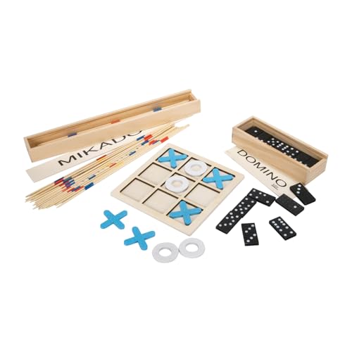 GICO Domino Spiel Mikado Spiel und Tic Tac Toe Reisespiel Set mit DREI klassichen Spielen aus Holz für Kinder und Erwachsene - 7966 GICO Domino Spiel Mikado Spiel und Tic Tac Toe Reisespiel Set mit DREI klassichen Spielen aus Holz für Kinder und Erwachsene - 7966