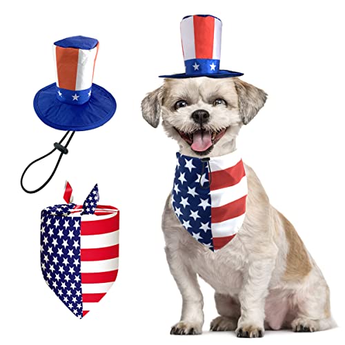 4th of July Dog Bandana Uncle Sam Dog Hat American Flag Dog Bandana Triangle Bib Scarf with Stars and Stripes Pattern Independence Day Pet Outfit for Dogs Cats Puppy Kitten 2pcs  Cucciolini Doodles 4th of july dog bandana uncle sam dog hat american flag dog bandana triangle bib scarf with stars and stripes pattern independence day pet outfit for dogs cats puppy kitten 2pcs   cucciolini doodles
