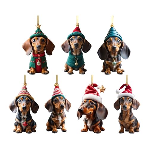 WWHJR 2D-Dackel-Anhänger, Auto-Innenzubehör, Weihnachtsbaum-Dekoration für Dackel, Weihnachtsbaum-Anhänger