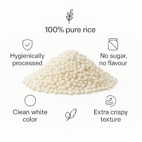 Image of Minimal Plain Rice Crispies Ball (Round Shape 2mm-3mm),100g Rice Cereal | Light & Crispy | Ideal for Baking, Chocolate, Snacks & Desserts | 100% Natural | No Added Flavours or Preservatives