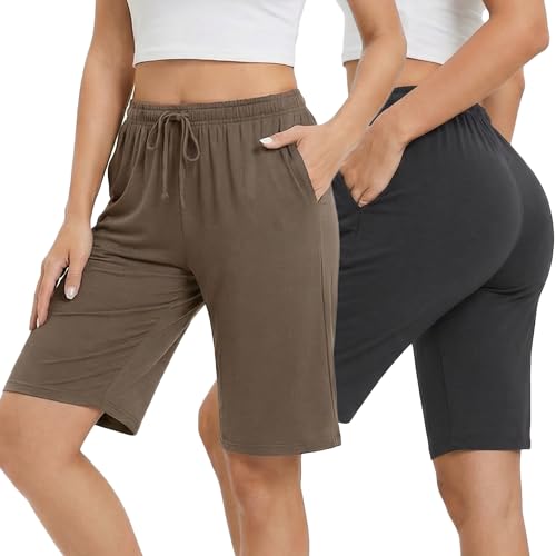 Image of HEARTNICE Womens Soft Pajama Shorts Lounge Bermuda Shorts Casual Knee-Length Sleep Shorts
