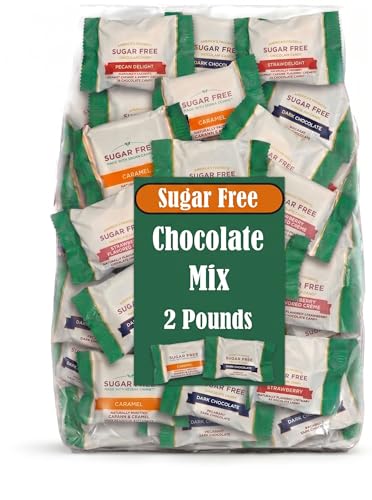 Sugar Free Assorted Chocolate Candy, 2 Lbs Bulk, Individually Wrapped Assortment Mix, Includes Milk and Dark miniature Chocolates, Bulk Sugar Free Candy, Keto and Diabetic Friendly
