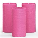 CANDWAX 3x6 Pillar Candles Set of 3 - Decorative Rustic Candles Unscented and Valentines Candles - I