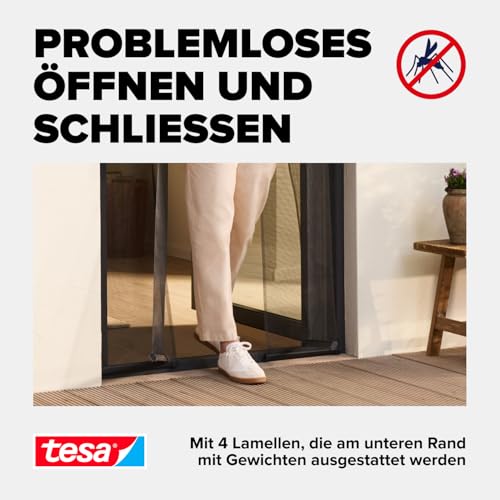 tesa Insect Stop Lamellentür STANDARD Fliegenvorhang - 4-teiliger Insektenschutz Vorhang - Moskitonetz für Türen - ohne Bohren, mit Klettverschluss - 120 x 250 cm - anthrazit