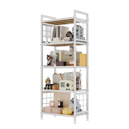 GIOTORENT 5-Tier Pantry Shelves with Wooden Boards Heavy Duty Storage Shelves & Book Shelf Adjustable Metal Shelving Unit for Kitchen Bathroom Laundry Organizer Sturdy Rust-Resistant White