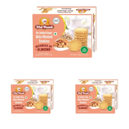 Image of Midbreak No Added Sugar Oats & Almond Cookies - 300gm (Pack Of 3) | Healthy Digestive Diabetic-Friendly Biscuits | Handmade & Delicious Tea Time Snack Biscuit